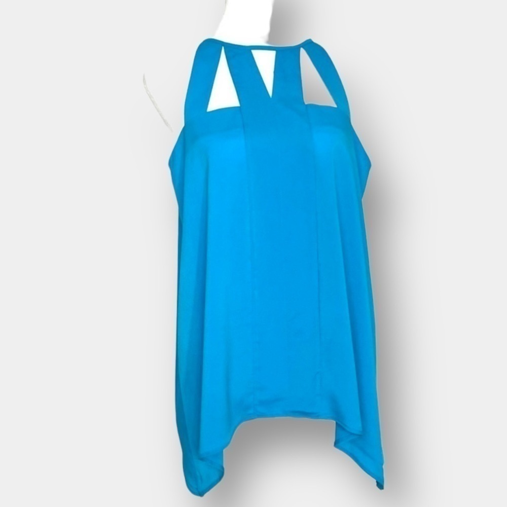 Mark Blue Cutout Front Blouse High Low Size Large
